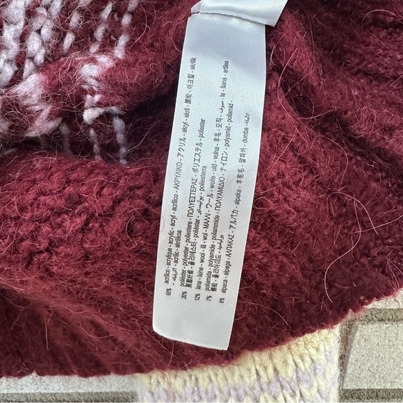 Zara Stripe Knit Sweater Balloon Sleeve Wool Alpaca Burgundy Rust Lavender Cream - Picture 9 of 11